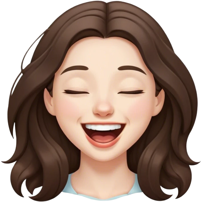 beautiful pale brunette girl with long hair laughing hard eyes closed  emoji