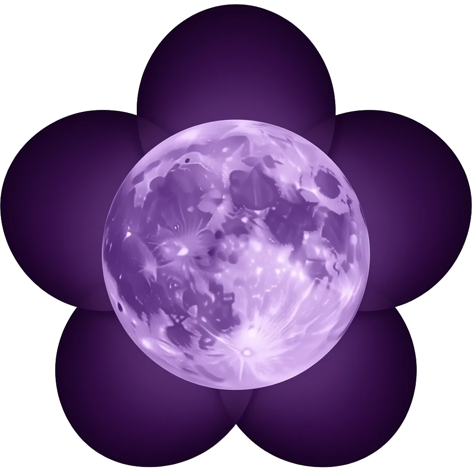 dark purple flower with a purple fullmoon inside emoji
