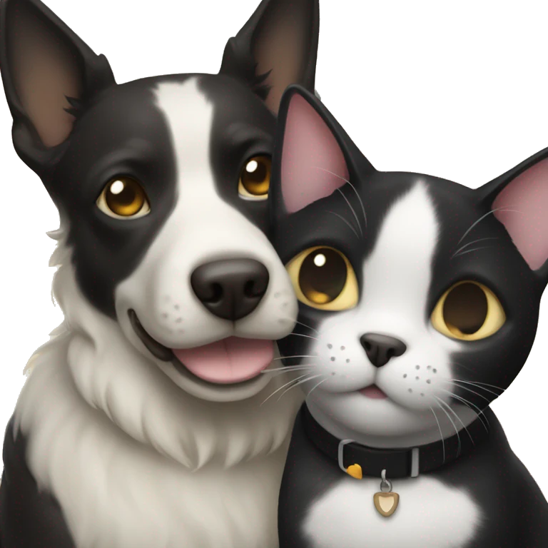Light Dog and black cat  are friends  emoji