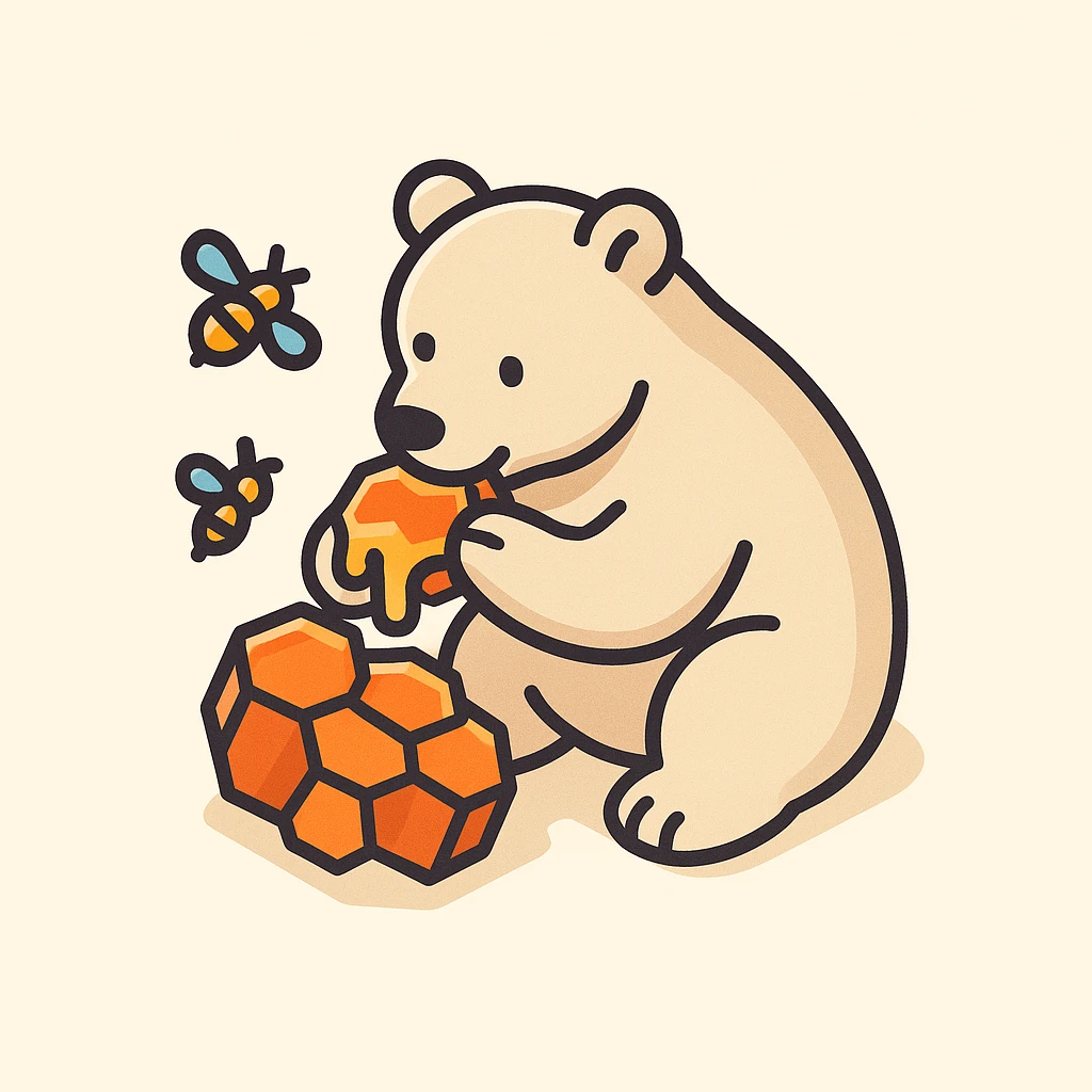 bear eating honeycomb with bees flying around emoji