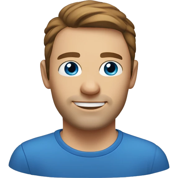 A head and shoulders shot of a 34 year old Caucasian man, with short brown hair,   with blue eyes wearing a t-shirt. emoji