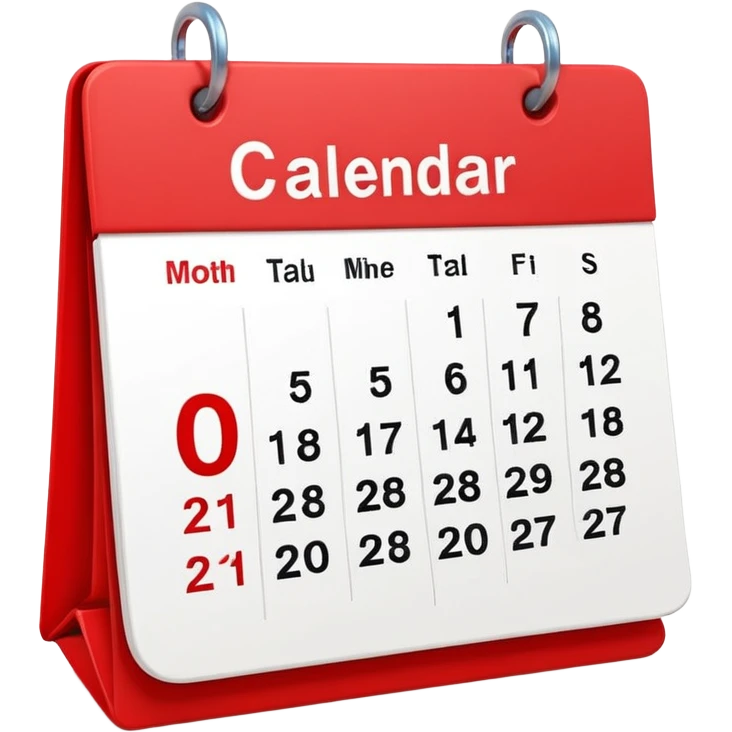 minimalistic Apple-style emoji icon of a calendar in 3D perspective, single date number centered, no text or month name, soft shadows, realistic glossy material, subtle depth, high-resolution, modern flat 3D design emoji