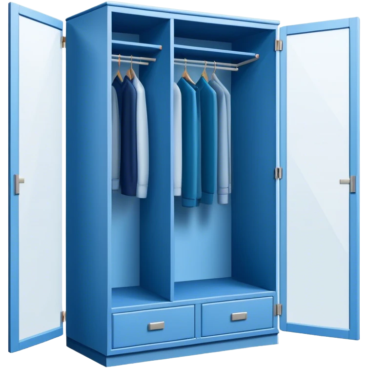 Emoji for Furniture Design: 3D installation with dimensions and a ruler or measuring tape, a blueprint of a wardrobe without clothing inside. The icon should represent the detailed design and measurement process in furniture creation. Transparent background. emoji
