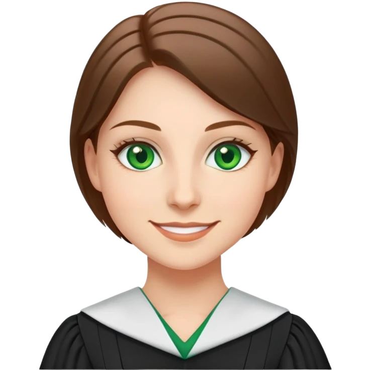 Use the same photo as before but make eyes more green and dress like a law student emoji