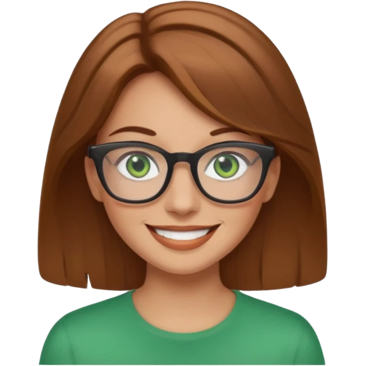 light brown hair woman with green eyes and glasses smiling emoji