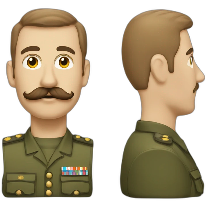 Un homme militaire avec une moustache CARRÉ QUI RESSEMBLE A HIlair et des cheveux bruns qui lève la main et qui est énervé  emoji