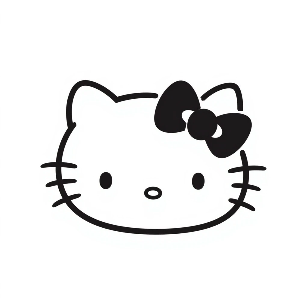 Hello Kitty hair pin, black doodle style, hand-drawn lines, playful and simple emoji