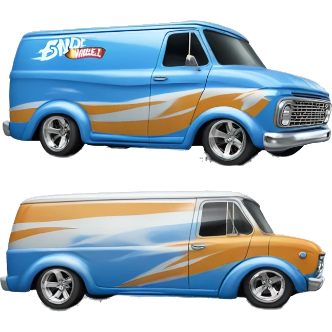 Side shot, Hot wheels, Hot rod, large panel van truck,1964 with exposed chrome exhaust pipes, blue, large wheels in back small front wheels  emoji