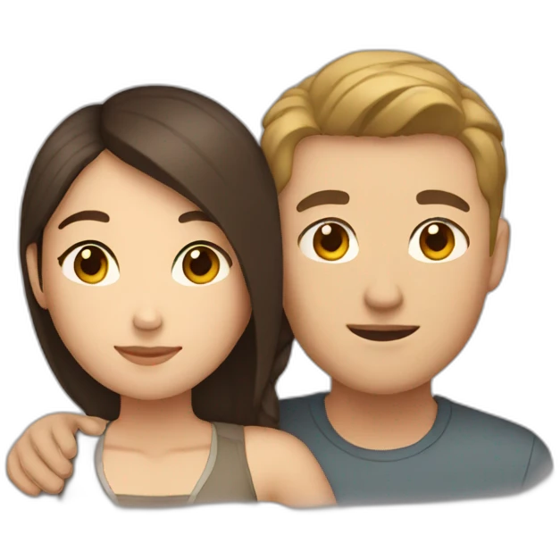 white man brown hair and asian woman cuddle emoji