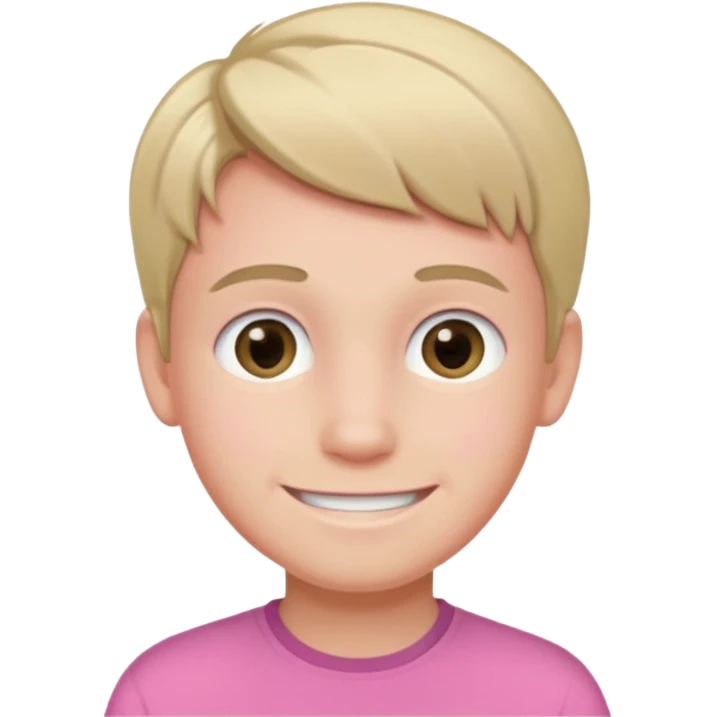 A smiling boy with a pink top and the darkest blonde hair emoji