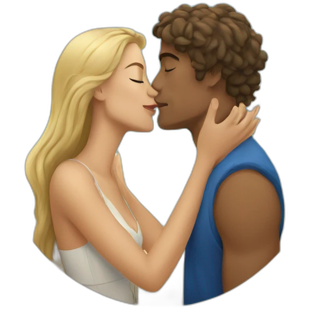 at the beach young metis man and white woman kiss love emoji