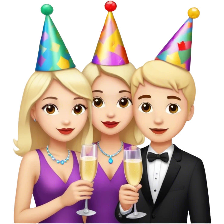 2 girls and a guy on a drinks date emoji
