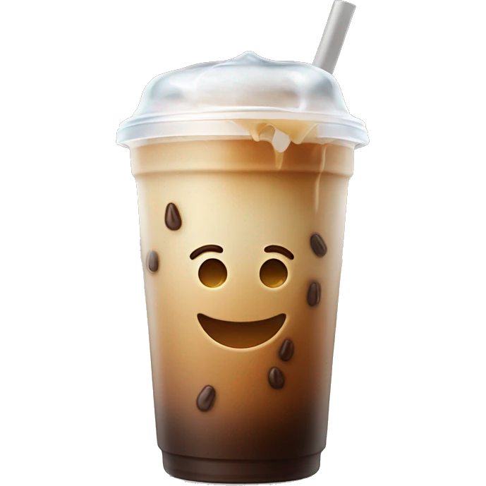 iced coffee with milk realistic looking. in a plastic cup. emoji