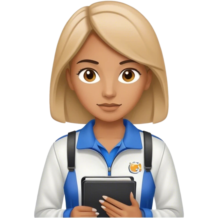  female sport coach with coach wear and holding a notebook emoji