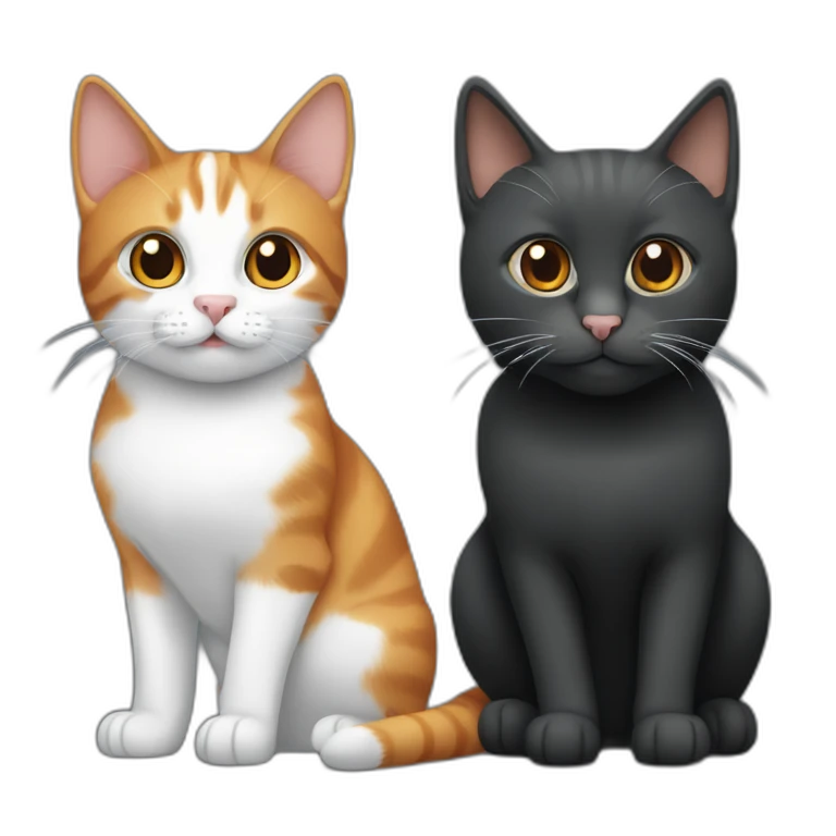 three cats, one dark grey, one ginger, one black and white emoji
