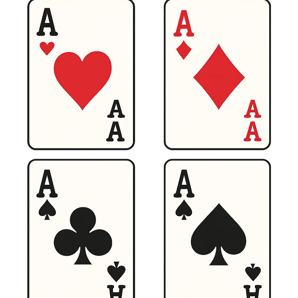 Four aces playing cards arranged in a square formation, one of each suit: hearts, diamonds, clubs, and spades emoji
