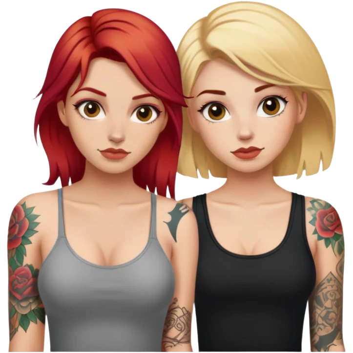 Red haired girl and blonde haired girl with tattoos posing together emoji