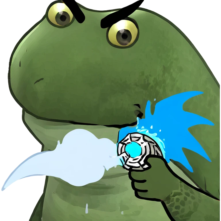 Fearsome turtle with spiked shell, large dragon wings, prominent fangs, sharp claws, shooting water and steam emoji