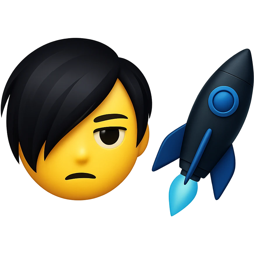 emo emoji, black and blue rocket, mysterious, no background emoji