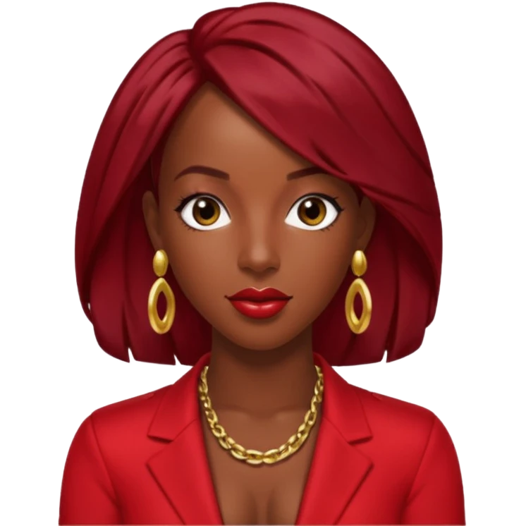Kelly Rowland with dark red hair, red outfit emoji