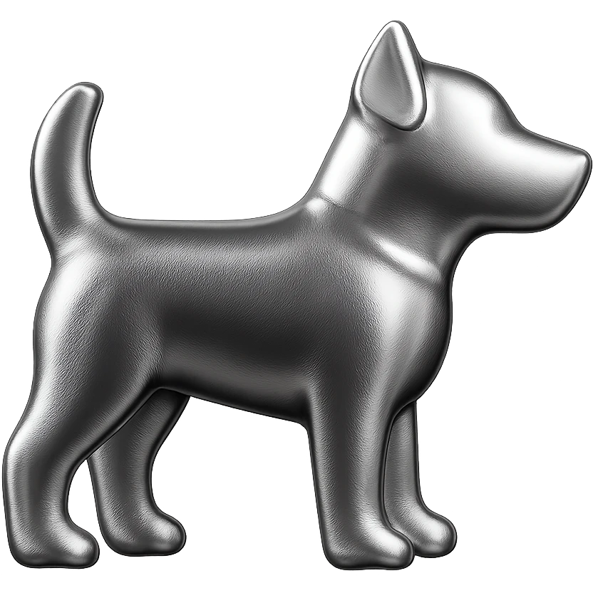               Apply a high-end, photorealistic metallic chrome material to the provided {subject}. The material should have a smooth, slightly curved surface with subtle reflections and soft shadows, resembling brushed or polished silver metal. Preserve the exact shape, proportions, and design of the original object. Set it against a solid black background (#000000) in 8K resolution. The lighting should enhance the beveled edges and reflective highlights, creating a sleek, premium finish. {subject} = dog emoji