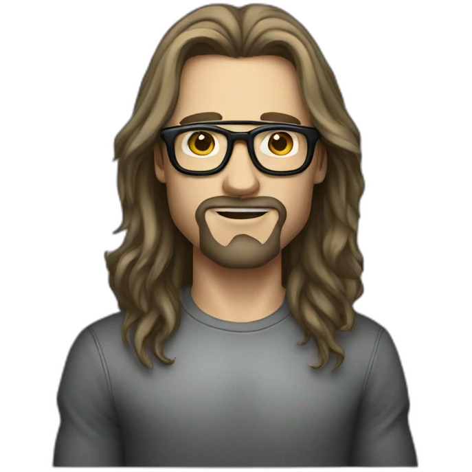 male caucausian designer with long hair and black rimmed glasses, heavy metal emoji