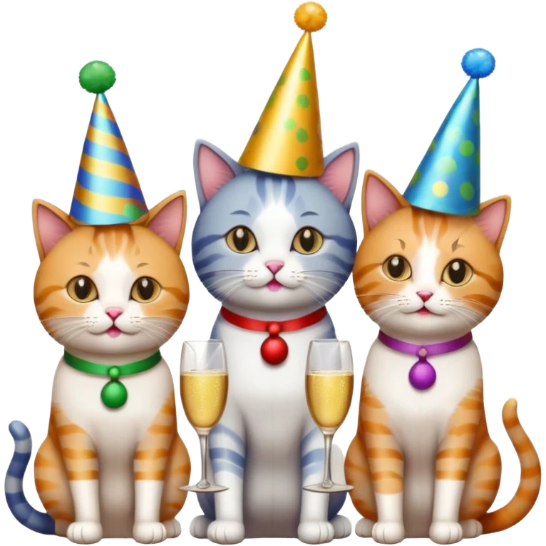 diffrent colours cat  with party hats emoji