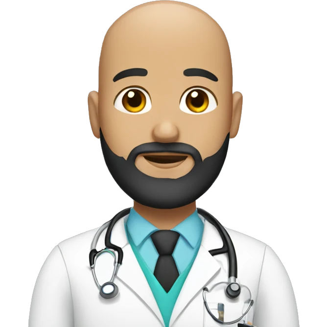 Bald male doctor with black beard and a crown emoji
