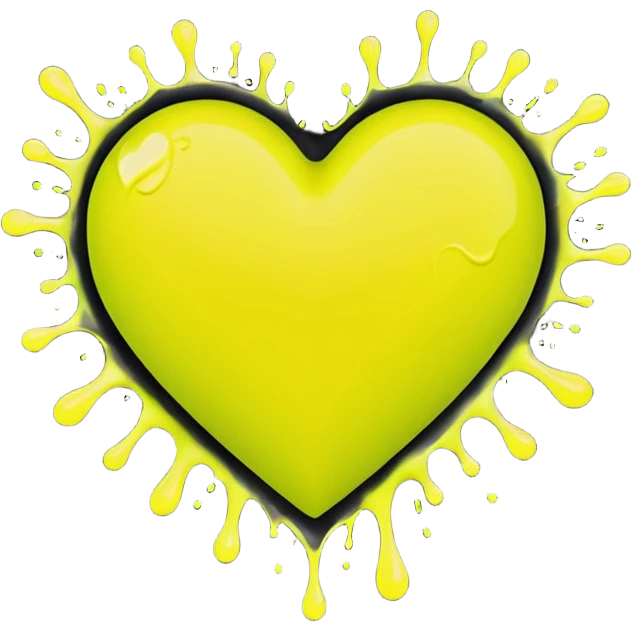 A neon yellow heart with black splashes inside the heart and The text UVP in the heart emoji