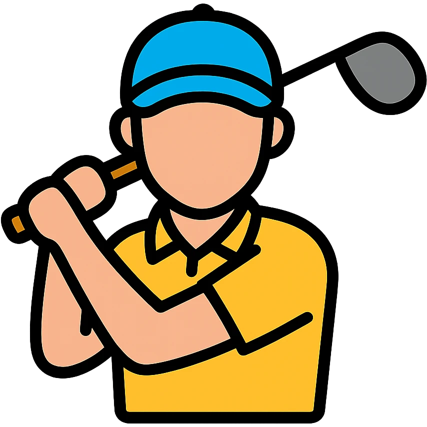male golfer with a cap, upper body, colorful outlined icon style emoji