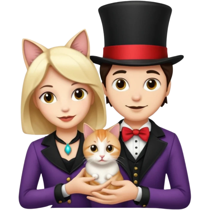 magician couple and their pet cat emoji