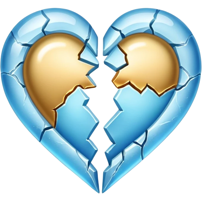 heart cracked in half, one half frozen, one half golden emoji