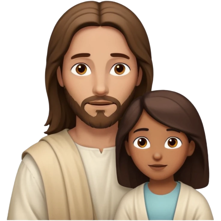 Jesus animado con una mujer ayudándola, variadas emoji