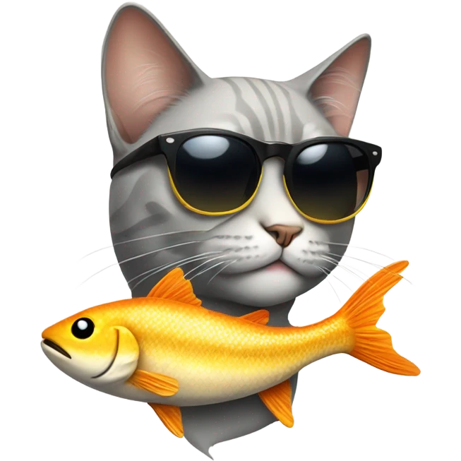 Cat with sunglasses holding a fish emoji