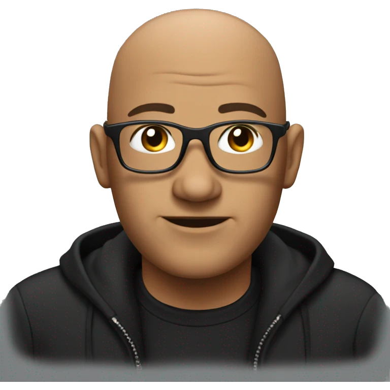 bald man with glasses in black shirt emoji