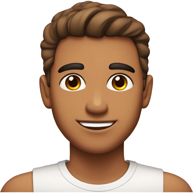 Latino guy, soft brown eyes, eyebrows raised all the way up , smirking with a rose blush Cheeks emoji
