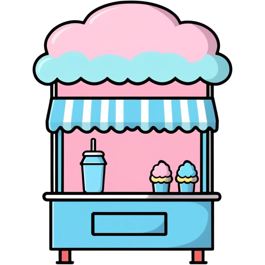 cotton candy stand, cartoonish, cute emoji