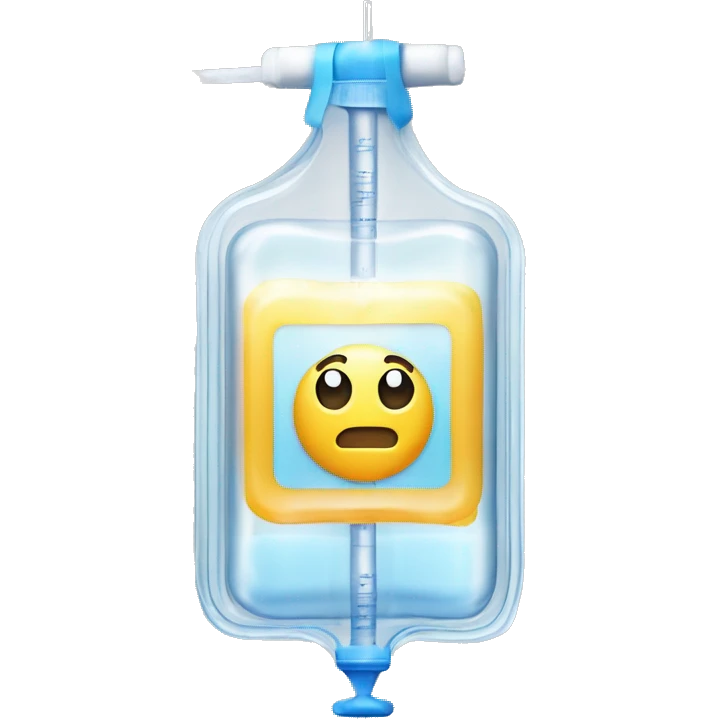Rectangular transparent plastic iv bag filled with 500ml of fluid hanging on an iv pole in an intensive care unit  emoji