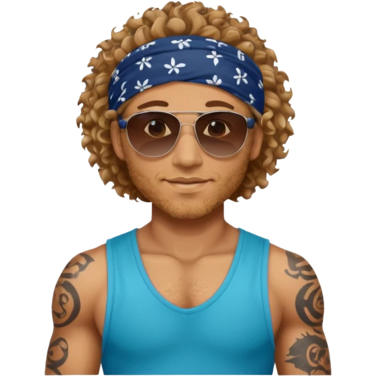 curly hair tatoon men gym body  with bandana & sunglass emoji