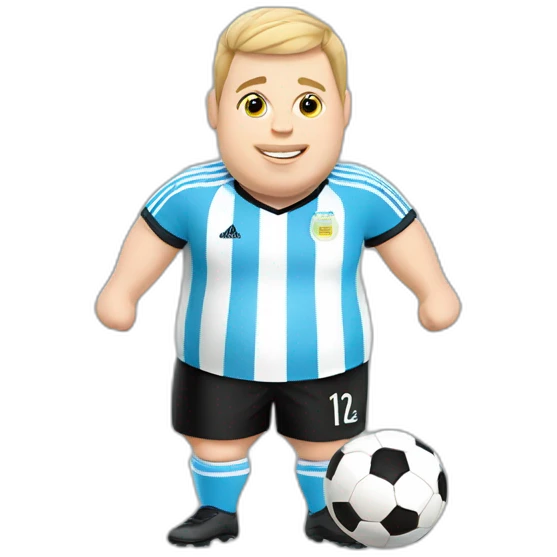 Short hair, obese white man play soccer. argentina uniform. Thumbs up  emoji