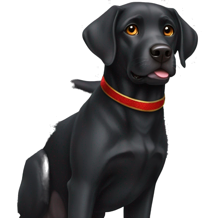 black labrador dog with hazel eyes and red collar and dragon wings emoji