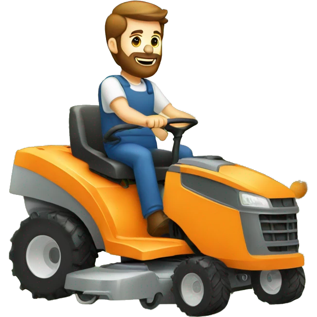 A white man with brown hair and a beard pushing an orange mower emoji