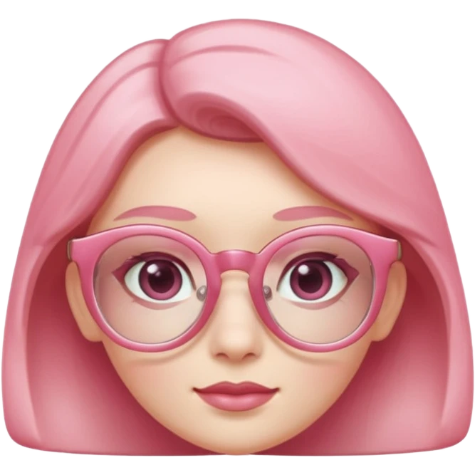 A 3D cartoon rose-pink spectacle with glossy curved frames and soft reflections, feminine Memoji-style rendering., negaive: characters. emoji