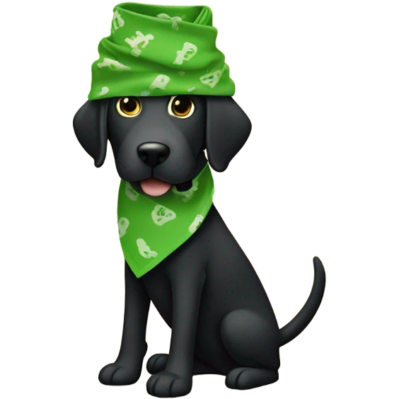 Black lab wearing green bandanna, scooting butt on carpet farting ￼ emoji