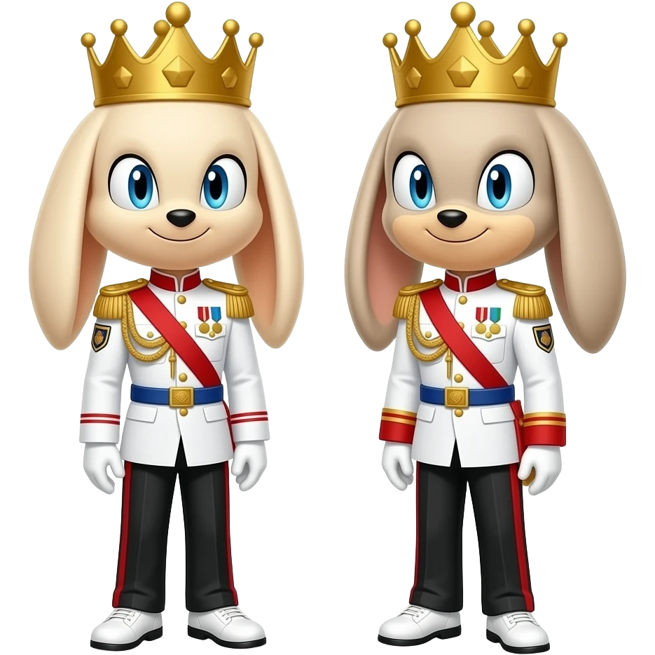 Cream the rabbit and vanilla the rabbit from sonic x are same wearing gold tiara white military tunic arm badge shoulder cord medal red sash blue belt black trouser with both side red stripe white shoes and they both reached at Kurukshetra Haryana indian war that means righteous place emoji