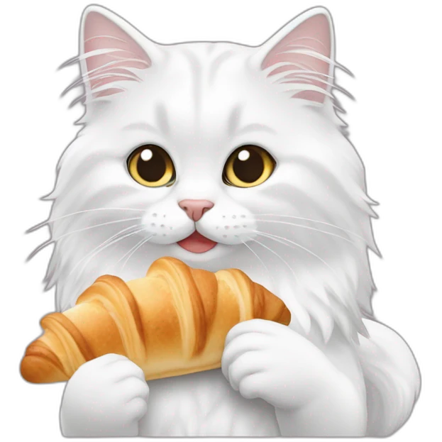 white siberian cat eating croissant emoji