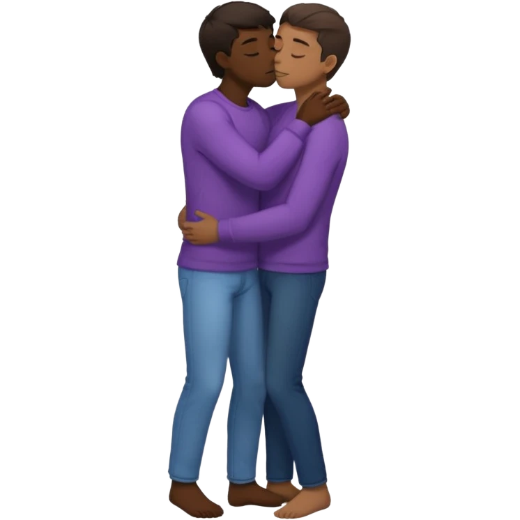 1 adult male dark skin ,1 light skin dark hair adult male, naked, cuddling, kissing, love passionate, full body view, on floor emoji
