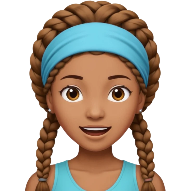 big lose braids starting from the top of the head woman face wiith big visible braids and mono color headband on head excited face emoji