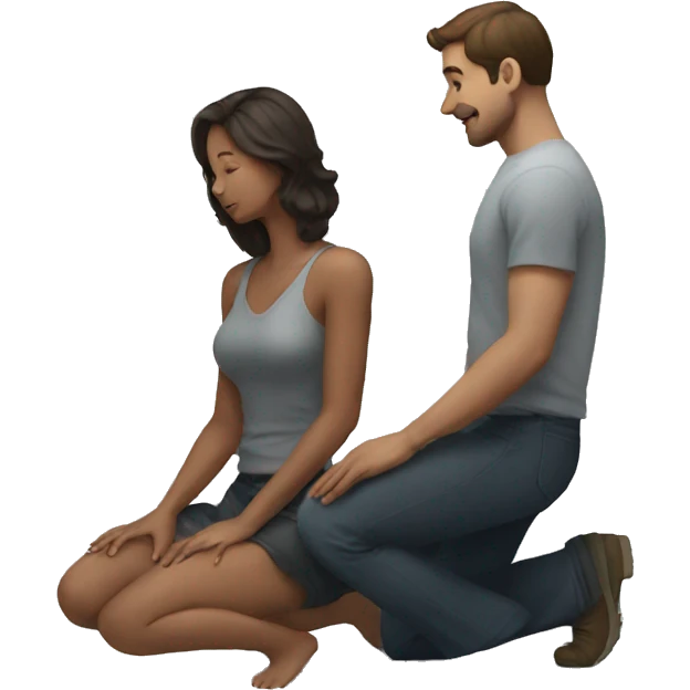 woman sitting on knees looking at man standing emoji