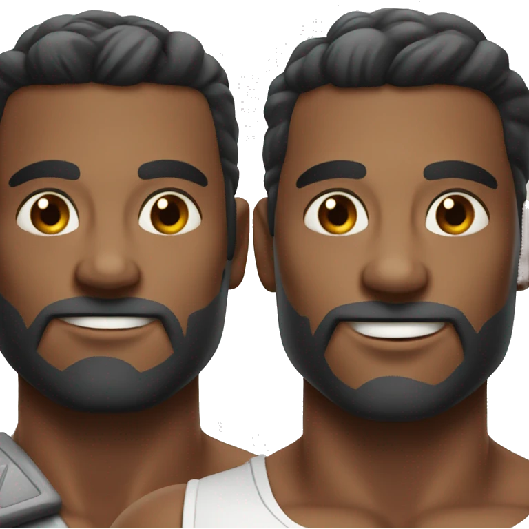 2 muscular men talkung. close up emoji